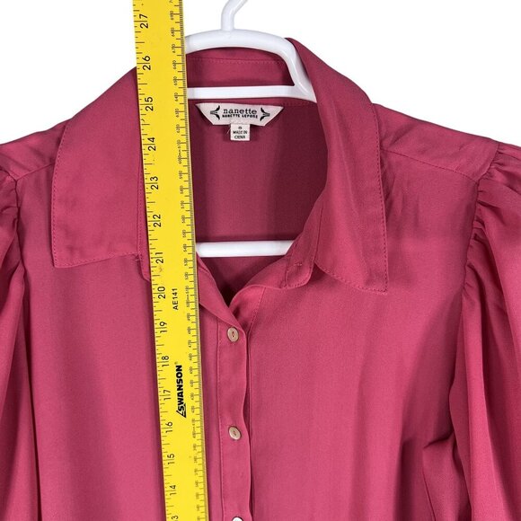 Nanette Lepore Womens S Pink Button Up Blouse 3/4 Balloon Puff Sleeves Office - Picture 9 of 13